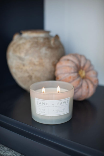 Sand + Paws Scented Candle - Apple Cider - Additional Scents and Sizes –Luxurious Air Freshening Jar Candles Neutralize pet Odors and Enhance Home décor – 100% Cotton Lead-Free Wicks - 12 oz