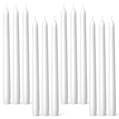 Everymoment White Taper Candles - 12 Pack 10 Inch Candlesticks - Dripless & Smokeless for 8 Hours - Unscented Paraffin Wax - Perfect for Wedding Christmas Halloween Holiday Dinner Table & Home Decor