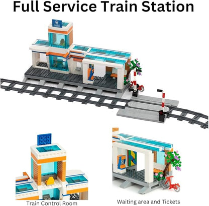 Block Builder High Speed Train Remote Control Building Block Set with Full Train Station (1532 Pieces). Railroad Series Building Blocks for Kids and Adults. Alternative Product to The Main Brand