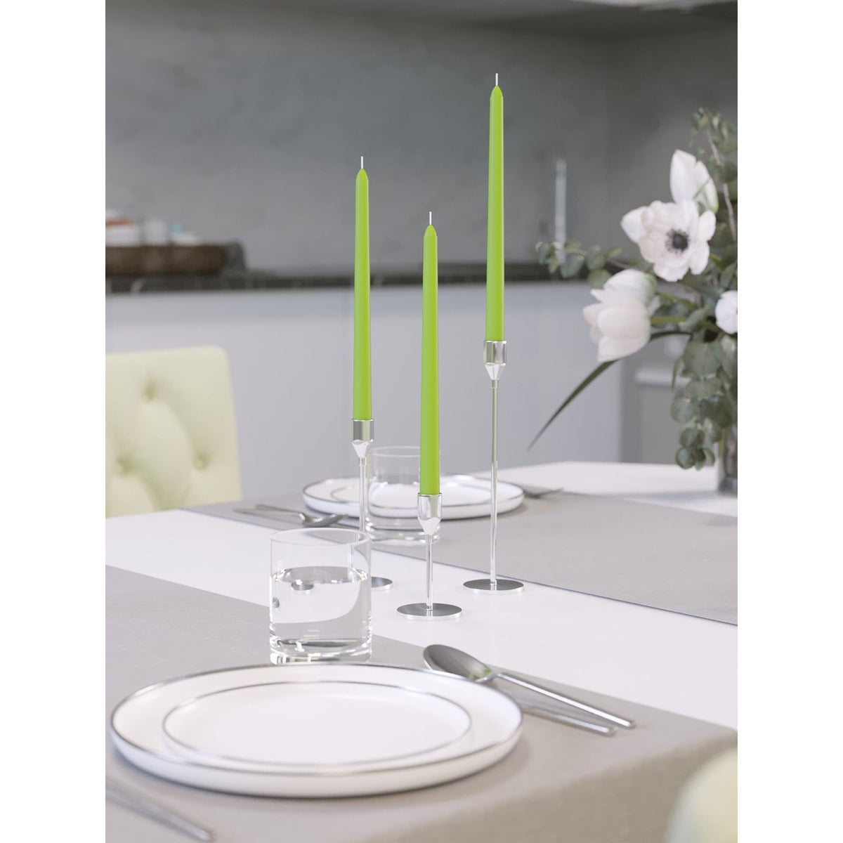 CANDWAX 10 inch Olive Taper Candles Set of 4 - Dripless Unscented Candlesticks - Perfect as Dinner Table Centerpiece Tapers or Household Decor