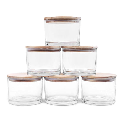 SHOWIN 18 OZ Thick Candle Jars for Making Candles 6 Pcs, Empty Jars with Wood Lids for Candle Making, Sample Container,Clear