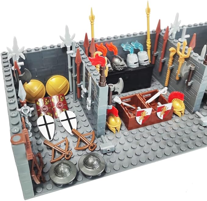 Medieval Weapon House for Middle Age Castle Knight Armor Shield Helmet Spartan Roman Warrior Arrow Spear Building Block Military Figure