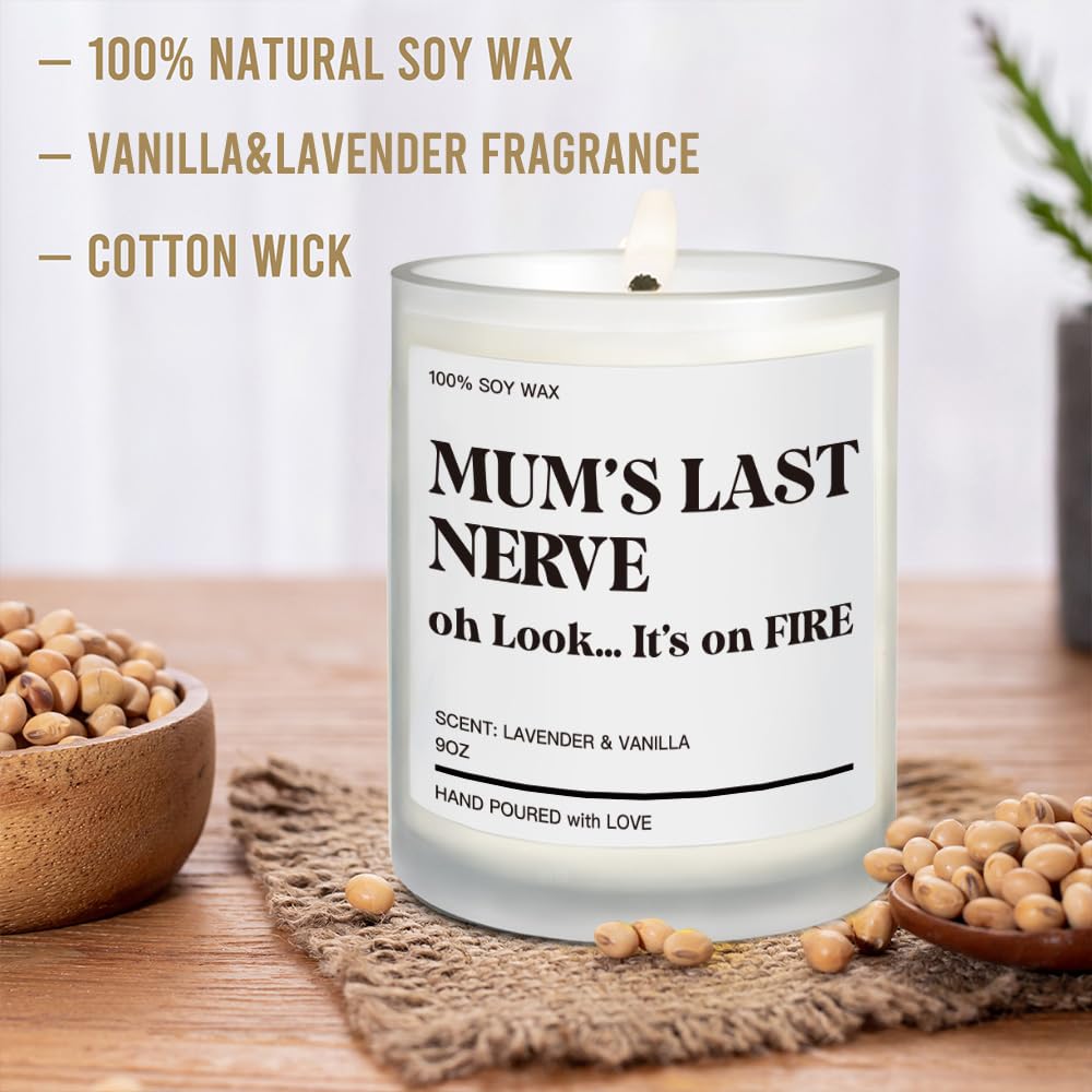 Moms Last Nerve Oh Look Its On Fire Lavender Vanilla Candle 9OZ, Funny Gifts for Mom from Daughter, Son, Unique Mothers Day Christmas Birthday Gifts for Mom Stocking Stuffers