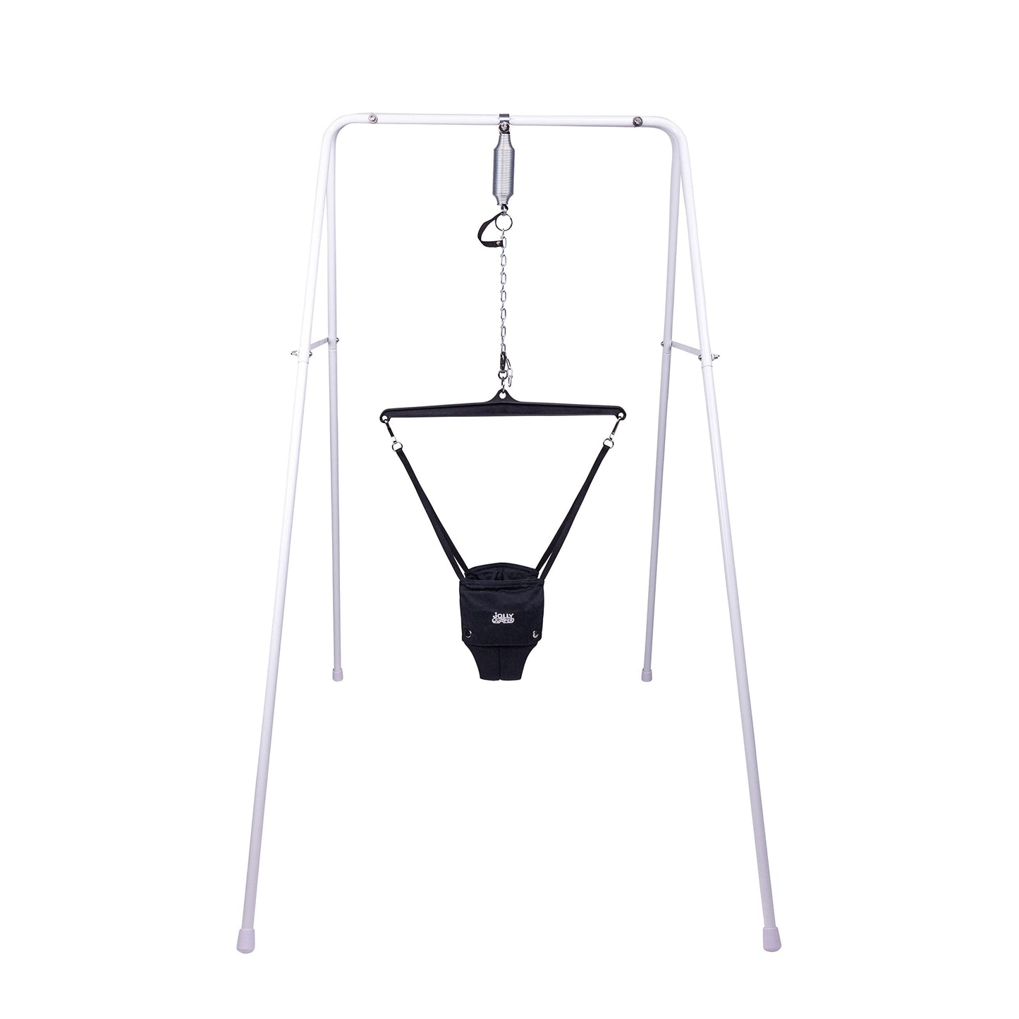Jolly Jumper Classic (Black) with Stand - Baby Jumper, Indoor Exercise Saddle Seat, Adjustable Height, for Infants up to 28lbs, Your Alternative to Activity Centers and Baby Bouncers