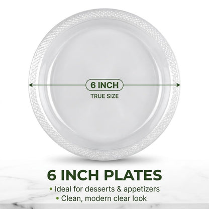 DEEZPOZ 6 Inch Clear Plastic Plates 100 Bulk Pack - Disposable Cake Plates for Dessert & Appetizers, BBQ, Party, Travel and Events,Recyclable (pack of 100 clear)