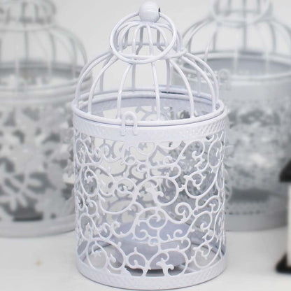 Candle Holders for Decor, Tealight Candle Holder for Centerpieces, Small Cage Shape with Hanger Ring, 2 Pieces Set (C-White)