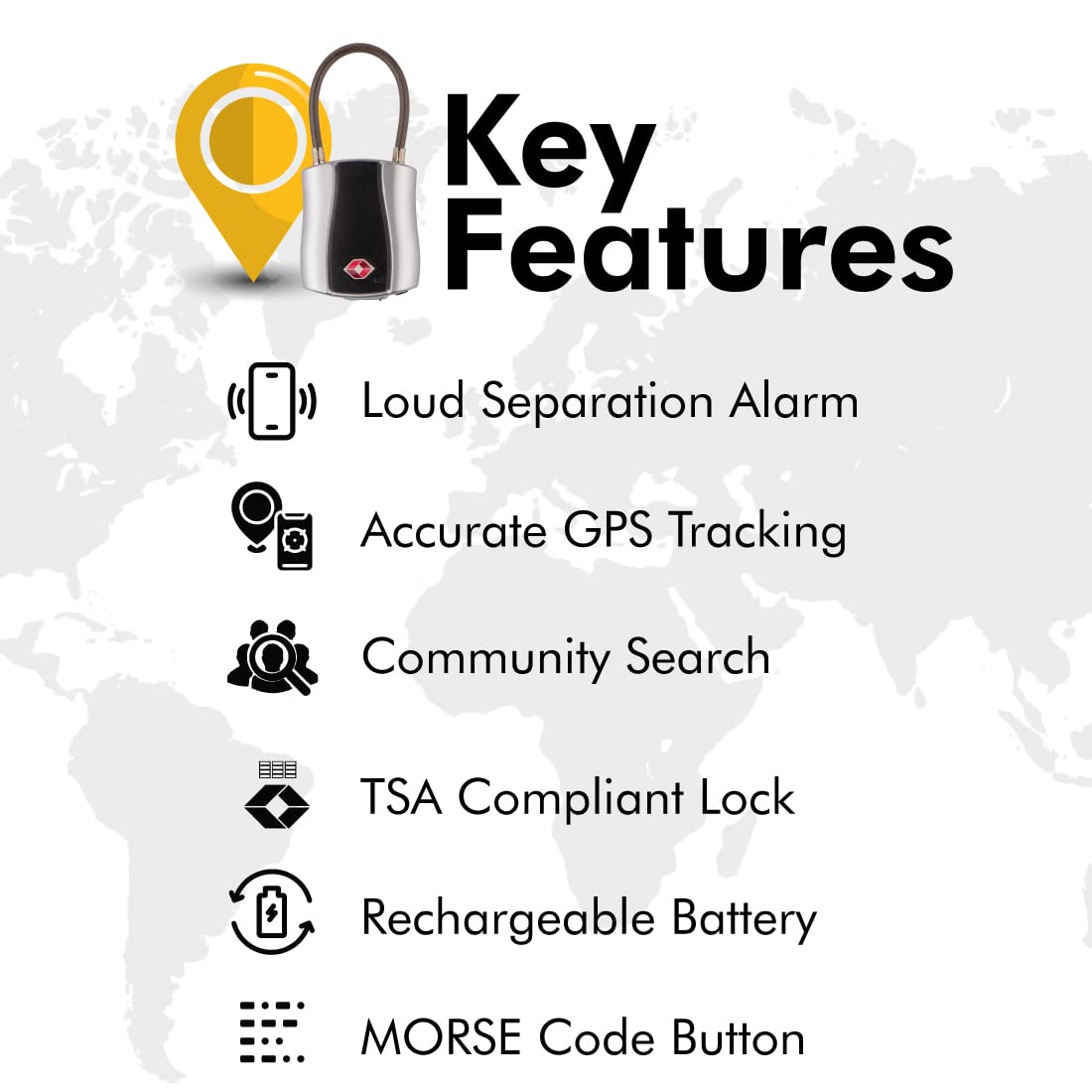 tag8 Dolphin Smart Padlock (Pack 1), TSA-Compliant Suitcase and Luggage Locks with Alarm, Keyless Bluetooth Suitcase Lock and Locker Padlock, Unlock via Phone App, Android and iOS Compatible, Silver