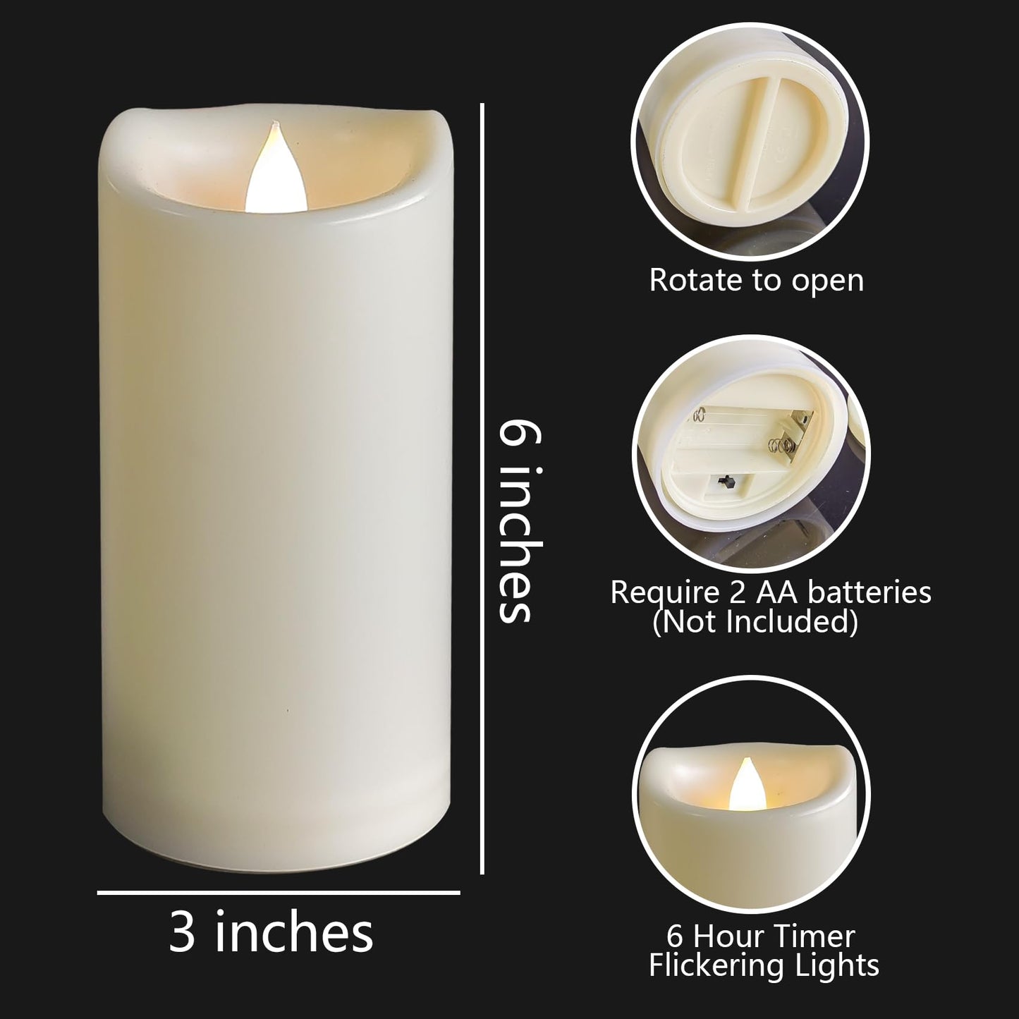 2 Pack Outdoor Battery Operated Candles with Timer (3x7 Inches) Waterproof Flameless Pillar Candles Flickering Plastic LED Fake Candles Electric Lights for Halloween Christmas Decoration Lantern Decor