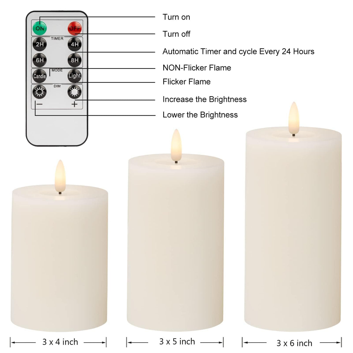 ANGELLOONG Flickering Flameless Candles with Remote, Real Wax Battery Operated Candles with Timer, Fake LED Pillar Candles for Wedding Holiday Farmhouse Home Decor, Ivory