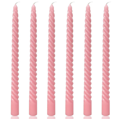 6 Pack Pink Taper Christmas Candles,Unscented Dripless Taper Candles 10 Inch,Pink Candlesticks Spiral Dripless 8 Hours Long Burning Time, Ideal for Christmas,Easter,New Years Eve Decoration
