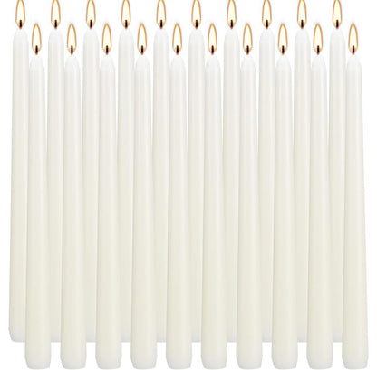 20 Ivory 10 Inch Unscented Smokeless Taper Candles with Cotton Wick, 7+ Hours of Long Lasting Burn, Great for Halloween,Home Decor & Parties, Beautiful Gifts!