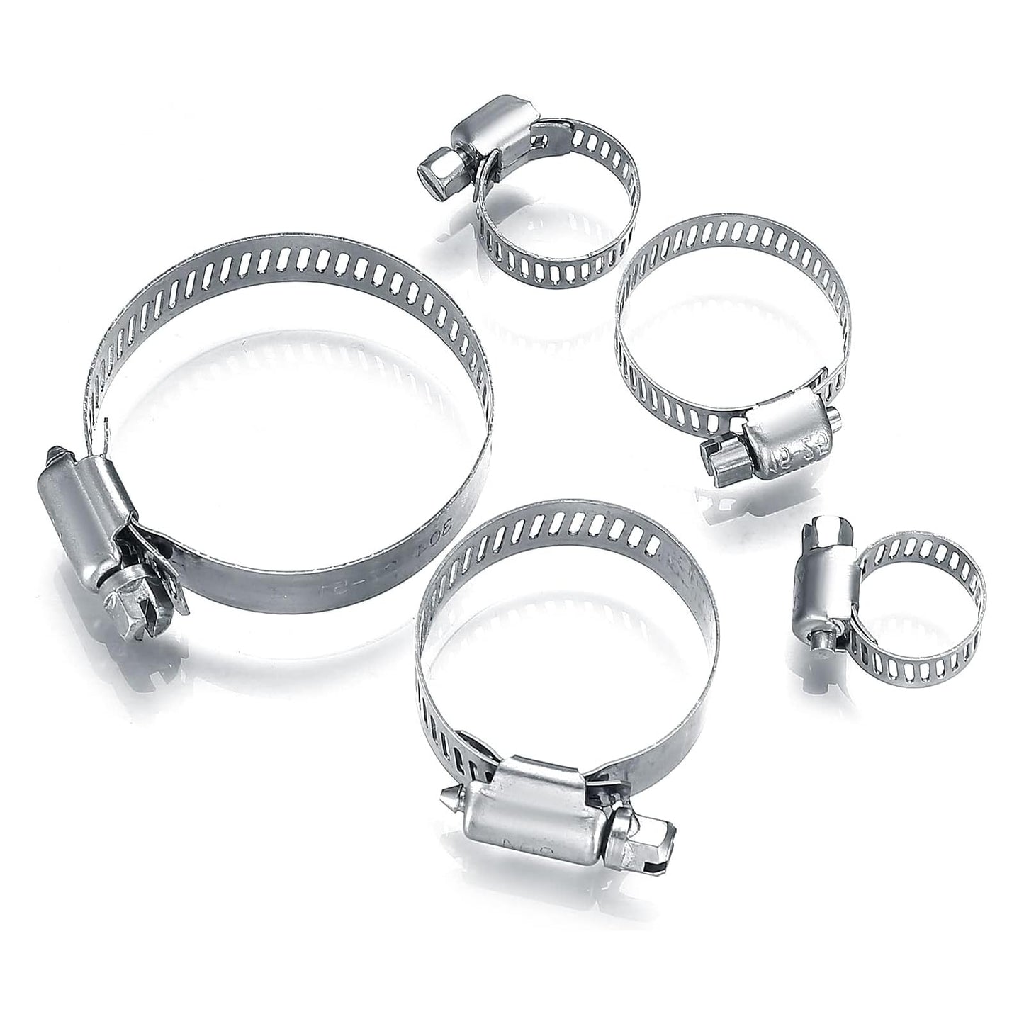 20Pcs Adjustable Stainless Steel Hose Clamps Assortment Kit, 1/4-2 in (6-51mm) Worm Gear Pipe, Fuel LineHeavy Duty for Plumbing, Washing Machine, Mechanical，Garden and Automotive Hose Connections