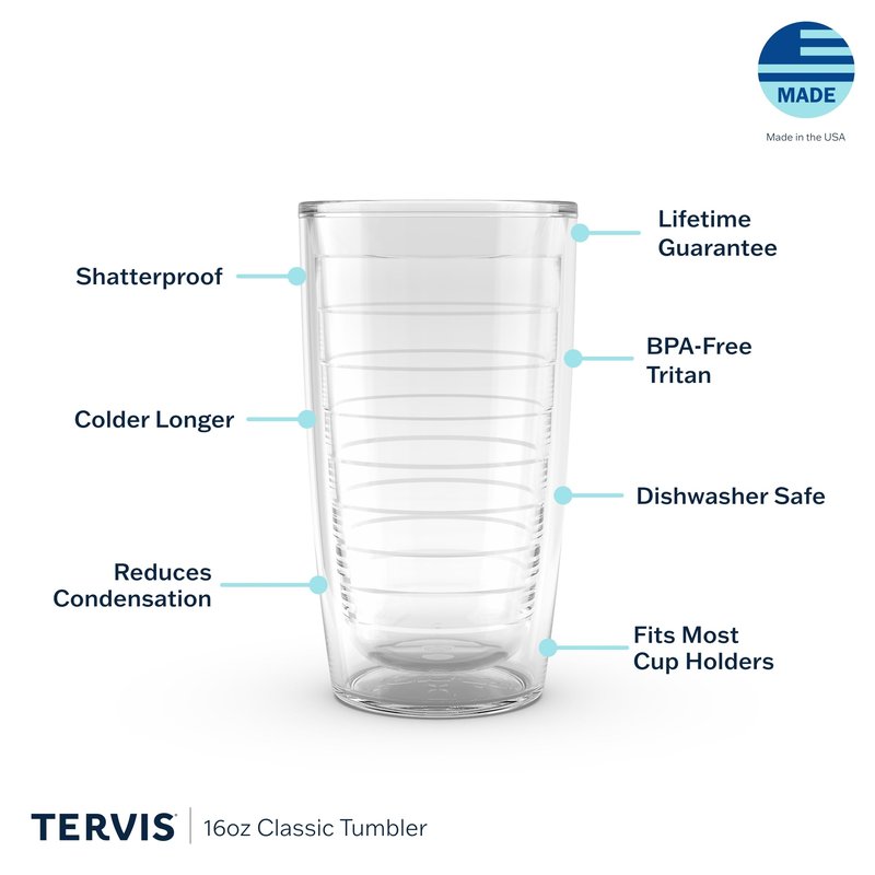 Tervis Clear & Colorful Tabletop Made in USA Double Walled Insulated Tumbler Travel Cup Keeps Drinks Cold & Hot, 16oz - 4pk, River Rock