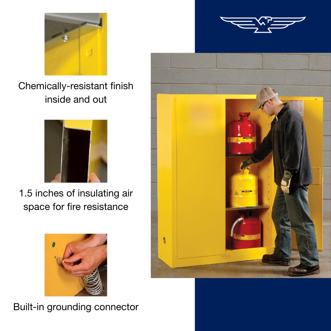 Eagle American Made 12 Gallon F﻿lammable Liquid Storage Cabinet, Manual-Close Space Saver Fireproof Cabinet for Schools, Garages, Manufacturing Facilities, 23" x 18" x 35", 1925X