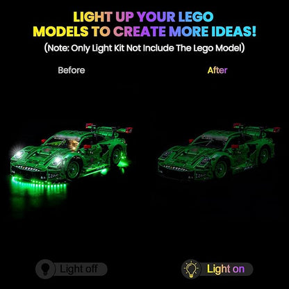 Upgraded Led Light Kit Compatible with Lego Porsche 911 GT3 R Rexy AO Racing Car Building Set Lights Decoration Compatible with Lego 42224 Best Gifts for Adults (Model Not Included)