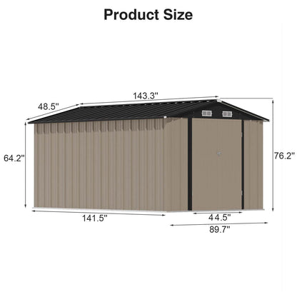 Patiowell 12 x 8 FT Outdoor Storage Shed, Steel Shed Storage House with Design of Lockable Doors, Utility and Tool Storage for Garden, Patio, Backyard, Outside use, Brown