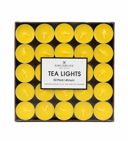 BIRCHROSE Home SCENTS Unscented 50 Pack Tea Light Candles, 4 Hour Long Burning Unscented Tealight Candles, Smokeless Mini Candles for Wedding, Home Decor