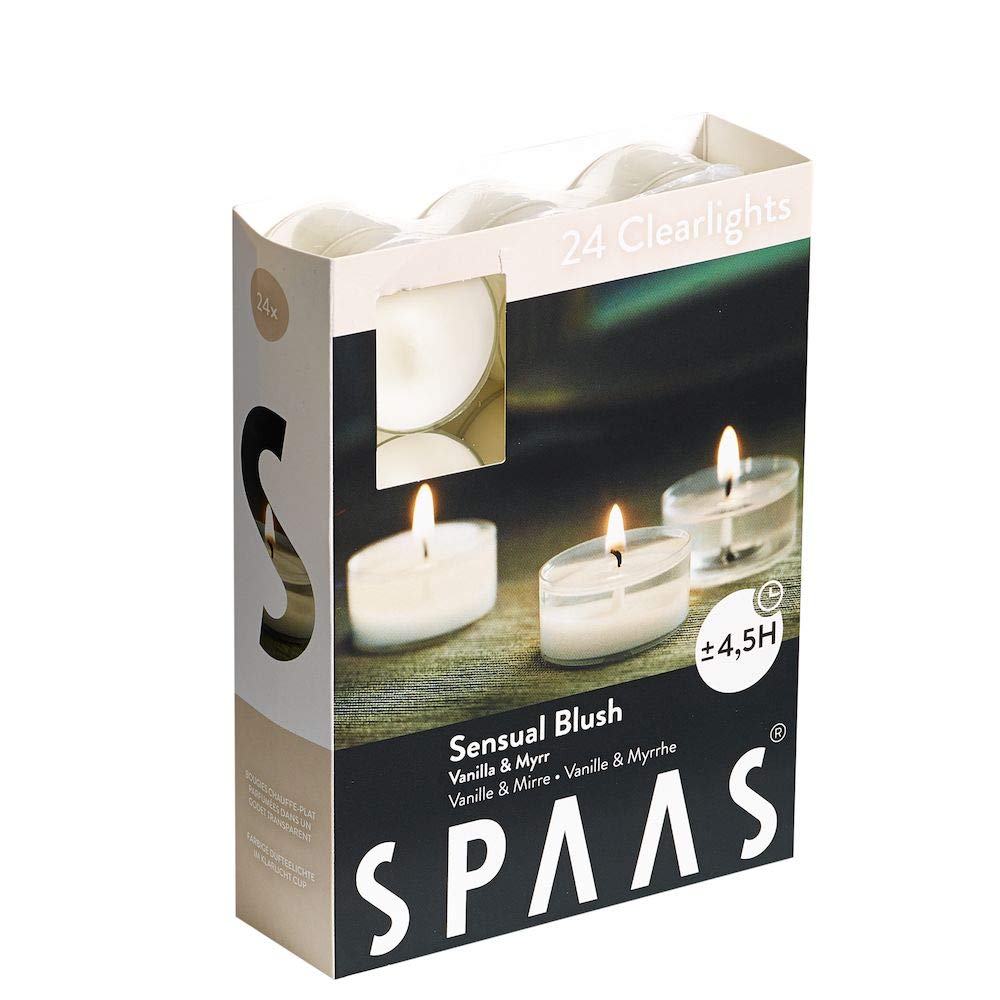 Spaas 24 Scented Clearlights, Tealights in Transparent Clear Cup, 4.5 Hours, Sensual Blush