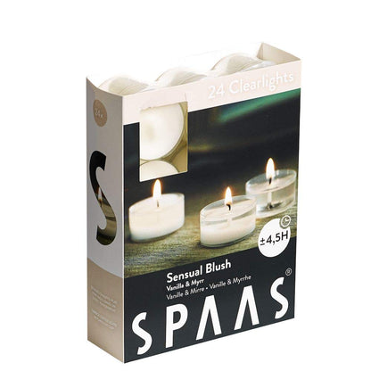 Spaas 24 Scented Clearlights, Tealights in Transparent Clear Cup, 4.5 Hours, Sensual Blush