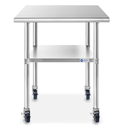 GRIDMANN NSF Stainless Steel Work & Prep Table 36 x 24 Inches with Caster Wheels and Under Shelf for Restaurant, Home, Hotel