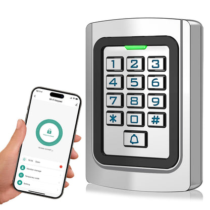 WiFi Access Control Keypad, 12V DC Wireless WiFi TUYA Door Keypad, PIN Code & ID Card Metal Key pad, IP68 Waterproof, 2000 Users, for Garage Door, Gate Opener and Access Control Systems