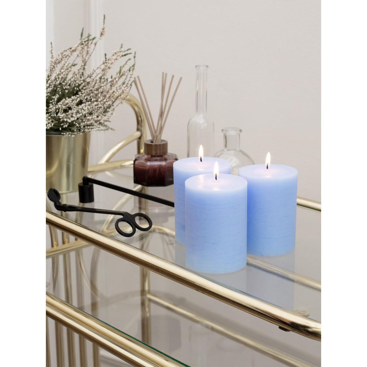 CANDWAX 3x4 inch Pillar Candles Set of 3 – Unscented Dripless Rustic Light Blue Candles for Decor, Centerpieces, Gender Reveal Party