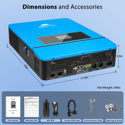SUNGOLDPOWER 10000W 48V Solar Inverter, Built-in 2 MPPTs, Max 200A Battery Charging, Split Phase AC Input/Output 120V/240V(settable),Pure Sine Wave (WiFi and BMS COMM) UL1741 SPH10048P