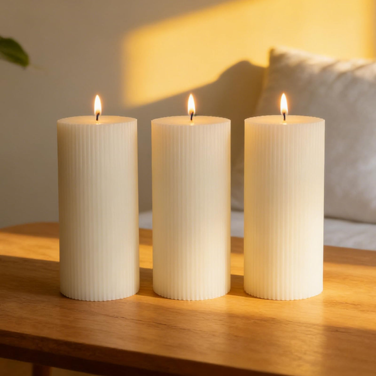 3×6 Inch Thick Ribbed Soy White Pillar Candle Set, 3 Packs White Votive and Emergency Candles, 180 Hours Burn Time, Smokeless&Dripless Large Round Candle for Wedding/Home/Office Decor