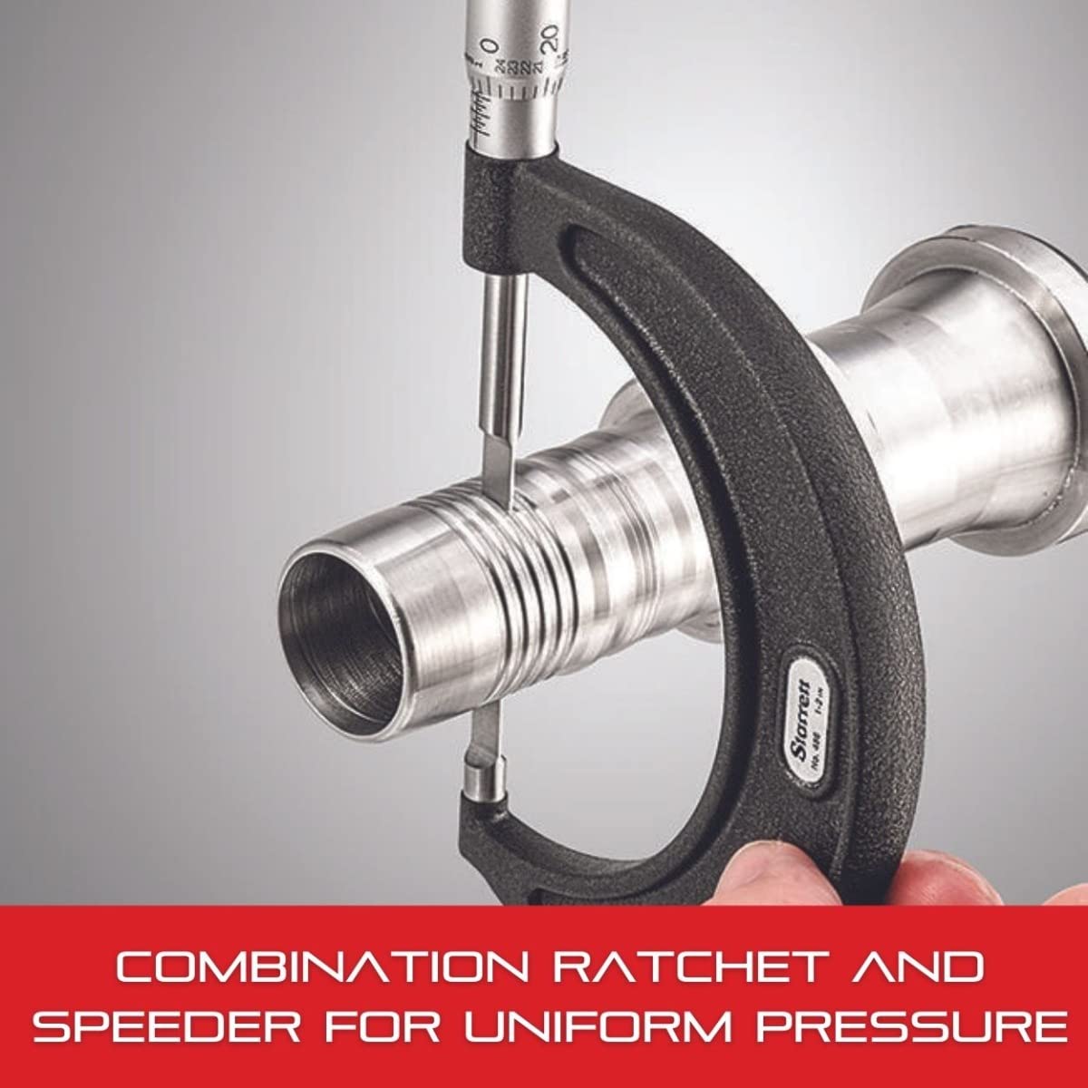 Starrett Outside Micrometer Set with Smooth Friction Thimble, Combination Ratchet and Speeder - American Pride Theme, 0-4" Set Range, .0001" Graduation - SAPT436.1XRLZ
