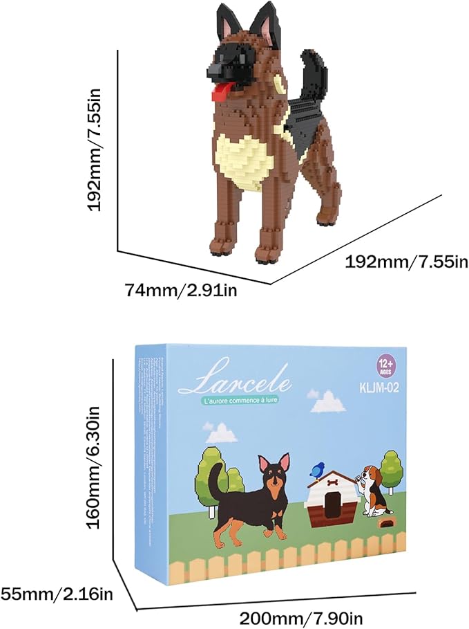 Larcele Micro Building Blocks Set DIY Mini Building Toy Bricks for Age Over 12 Years 1254 Pieces KLJM-02 (German Shepherd Dog)