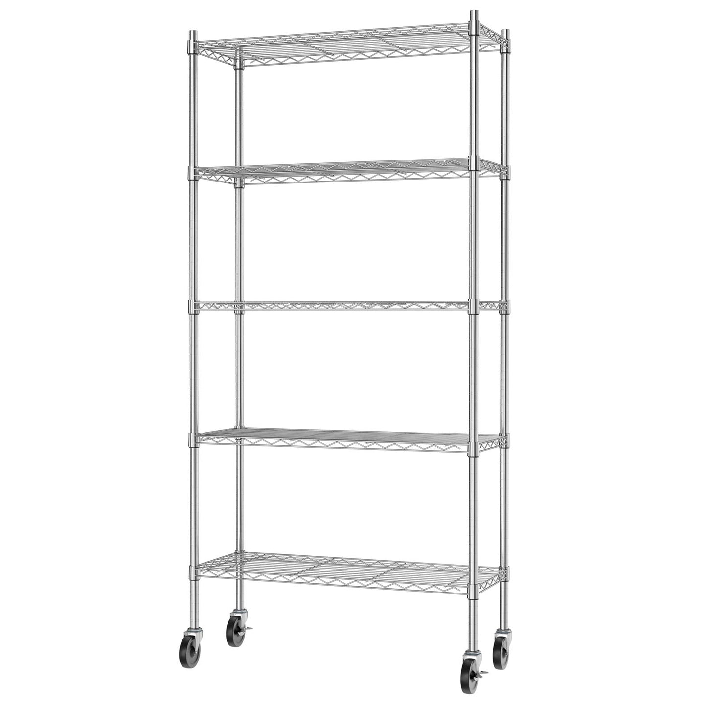 Auslar 5-Shelf Storage Shelves with Casters Heavy Duty 5 Tiers Rolling Cart Utility Racks Adjustable Wire Metal Shelving, 14" x 36" x 76.5", Chrome