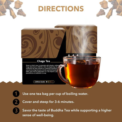Buddha Teas - Chaga Tea - Organic Herbal Tea - For Cognitive Balance & Overall Health - With Chaga Mushroom, Antioxidants & B Vitamins - Caffeine Free - 100% Kosher & Non-GMO - 18 Tea Bags (Pack of 3)