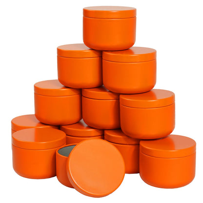 12 Pack 3 oz Candle Tins with Lids,Round Metal Candle Jars for Candle Making,Bulk Empty Tins Containers for DIY Crafts Christmas Gifts Small Business Supplies–Airtight Storage Jars (Orange)