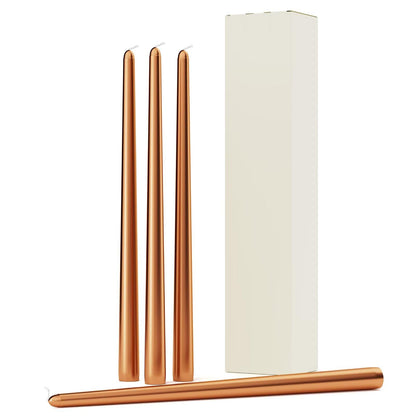 Pickood 12-Inch Tall Dripless Taper Candles Set of 4 - Metallic Copper Tapered Candles, Perfect for Christmas - Smokeless, Unscented, Long Burning - Hand Poured, Colored Tall Candlesticks