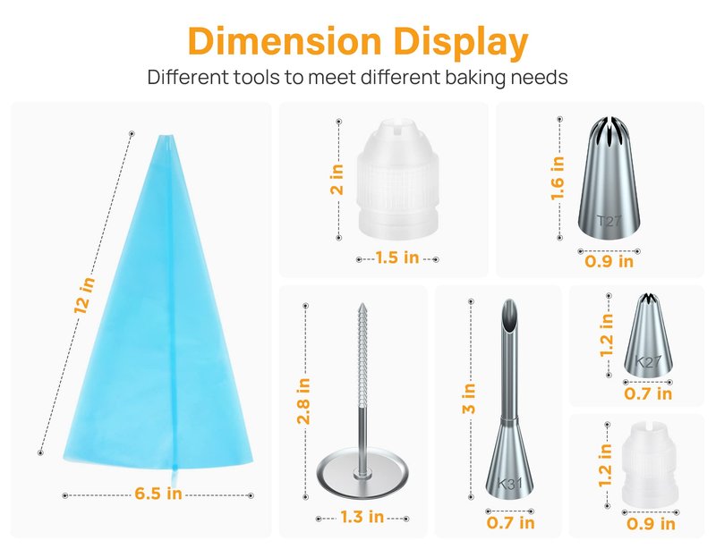 Kootek 54 in 1 Piping Bags and Tips Set with 13 Large Size Piping Tips, 35 Standard Size Icing Tips, 2 Reusable Pastry Bags 12 Inch, Cake Decorating Kit Supplies, Frosting Piping Kit for Cake, Cupcake