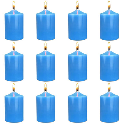 12 Pack 2x3 Inch Blue Pillar Candles, Unscented Column Candles for Home Restaurants Spa Church Weddings, Smokeless Dripless and Clean Burning Emergency Candle