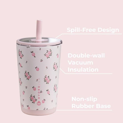 HydroJug Everyday Tumbler 14 oz – Ceramic-Lined Insulated Tumbler with Straw and Soft-Touch Lid, Cup Holder Friendly, Double-Wall Vacuum Insulation, Reusable Travel Cup – Wildrose