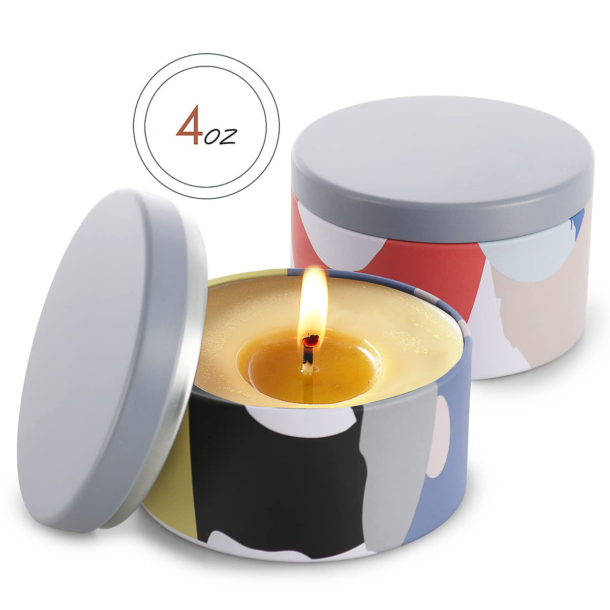 Hearth & Harbor Tin Candle Jars for Making Candles - DIY Candle Containers with Lids - Metal Candle Jars - Bulk Tins Storage for Candle (12, Artistic Floral)