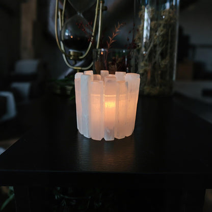 Selenite Tea Light Holder, Natural Selenite Crystal Candle Holders with Different Shapes, for Home Decor, Meditation, Yoga, Reiki, Gifts (Round Irregular Cup)