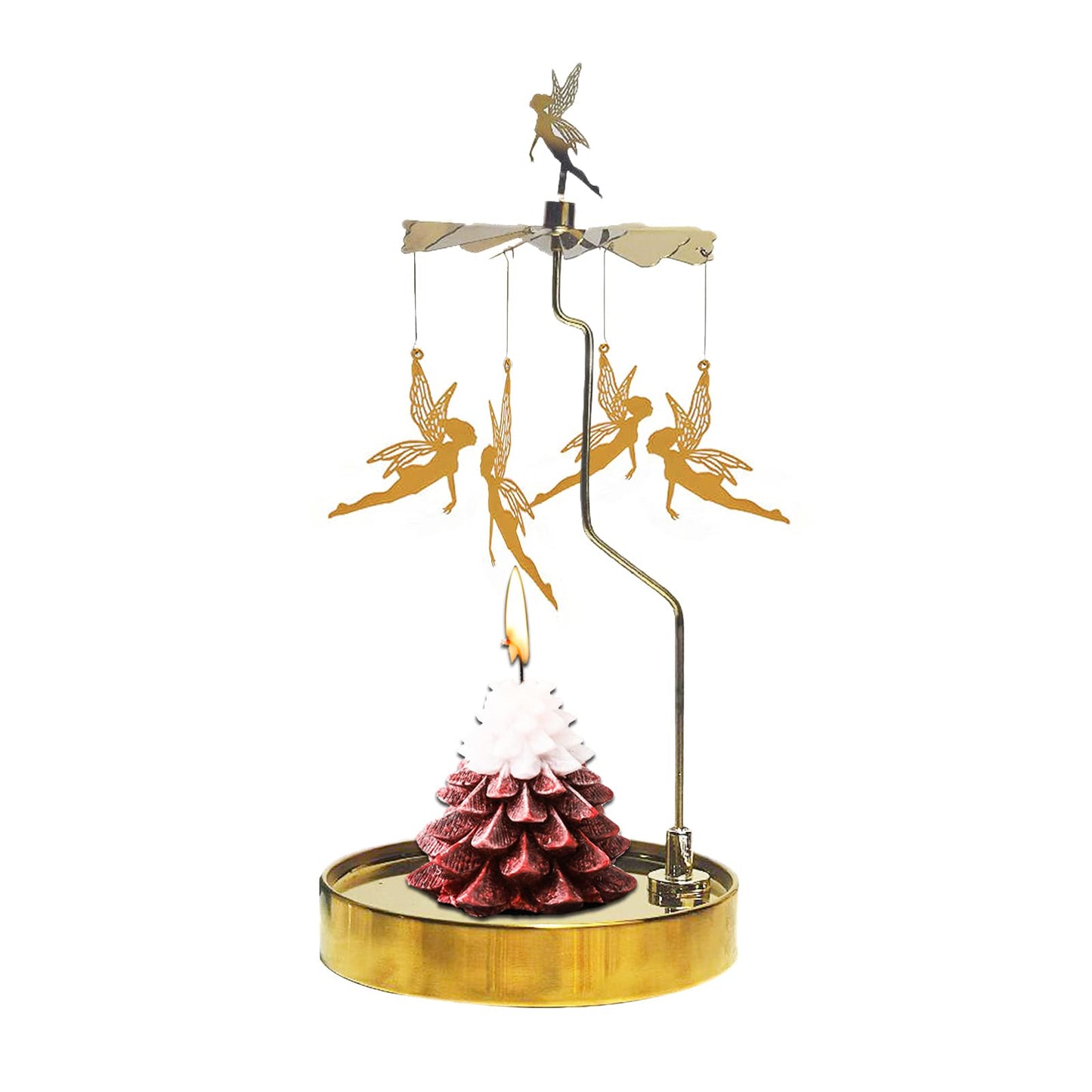 PhantomSky Rotating Candle Carousel Metal Tea Light Candle Spinner Holder, Candlestick Holders for Wedding Birthday Valentine's Day Christmas Party Decoration Home Decor Gifts - Golden Fairy