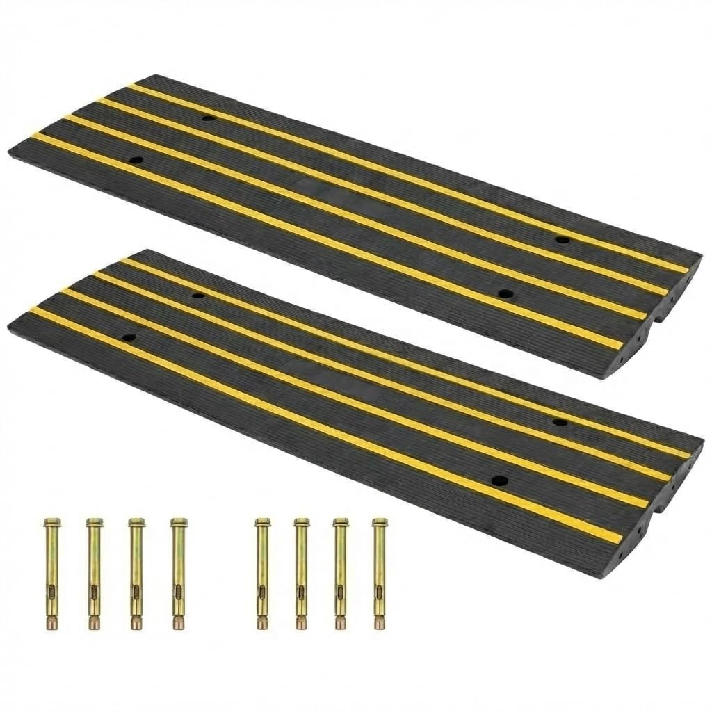 2.5" Rise Rubber Curb Ramp, 33069 LBS Capacity 48" Long, Heavy Duty Driveway Ramps w/Reflective Strips & Drainage Channels for Cars, Trucks, RVs, Wheelchairs & Scooters (2 Pack)
