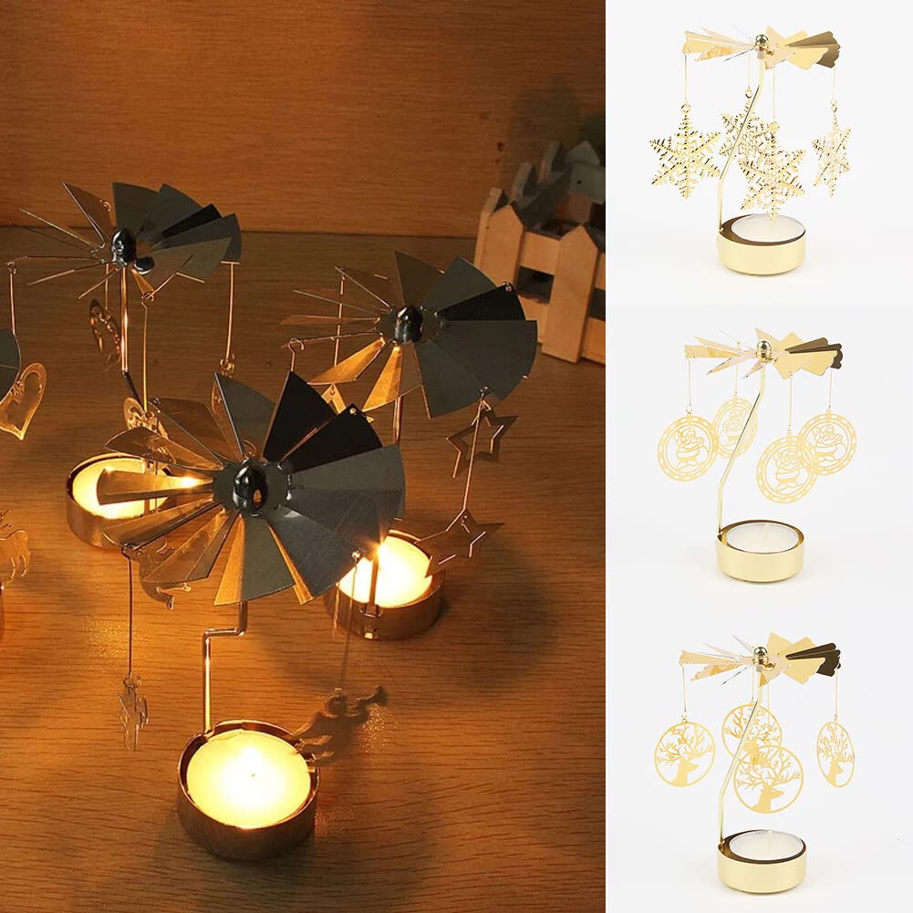 Eforcase Rotary Candle Holder, Gold Bicycle Boy Girl Tea Lights Candle Holder, Spinning Romantic Candlestick Ornament for Wedding Party Christmas Home Decoration