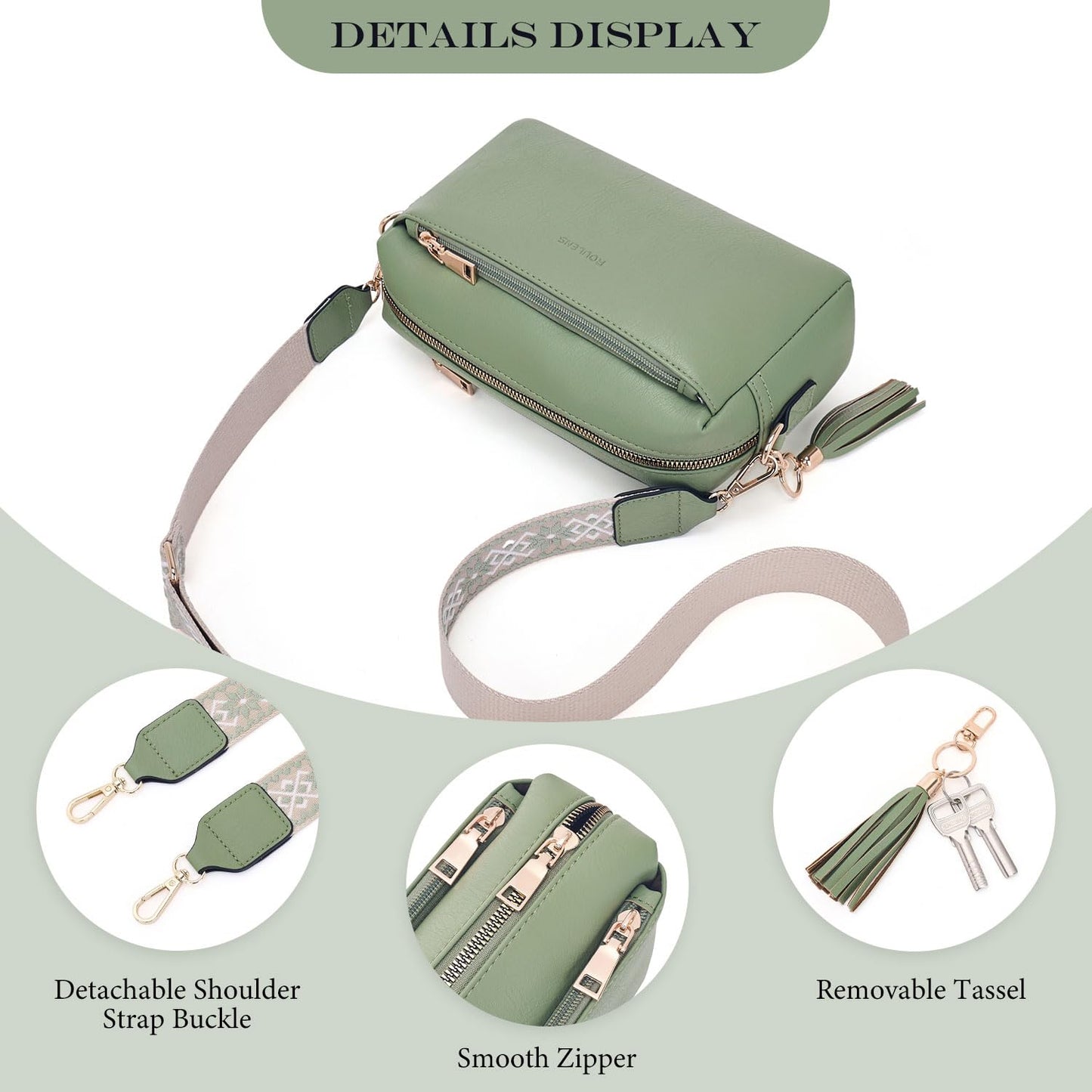 Roulens Triple Zip Small Crossbody Bag for women,Wide Strap Cell Phone Purse Shoulder Handbag Wallet with Credit Card Slots
