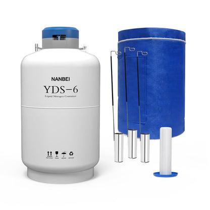 NANBEI 6L Liquid Nitrogen Tank Cryogenic Container Aluminum Alloy Liquid Nitrogen Dewar Static Cryogenic，Liquid nitrogen dewar with Straps,for Beauty Industry, Semen Preservation, Scientific