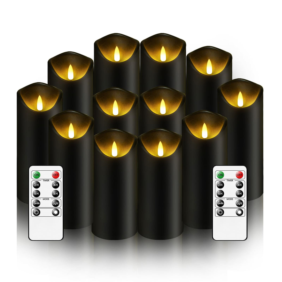 Nimiko Flameless Candles with Remote, Battery Operated Flickering Flameless Candles, LED Candles with Timer 2/4/6/8H, with Realistic LED Candles Set of 12 (D2.2 x H 5" 6" 7") (Black)