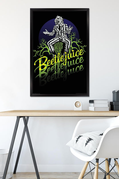 Trends International Beetlejuice - Yellow and Green Neon Wall Poster, 34L x 22.4W, Black Framed Version