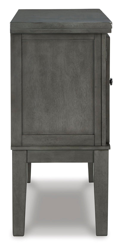 Signature Design by Ashley Hallanden Dining Room Server with Wine Rack, 2 Cabinets with Removable/Adjustable Center Shelf, Drawer, Wood with Acacia Veneer, 38.25" High, Weathered Gray