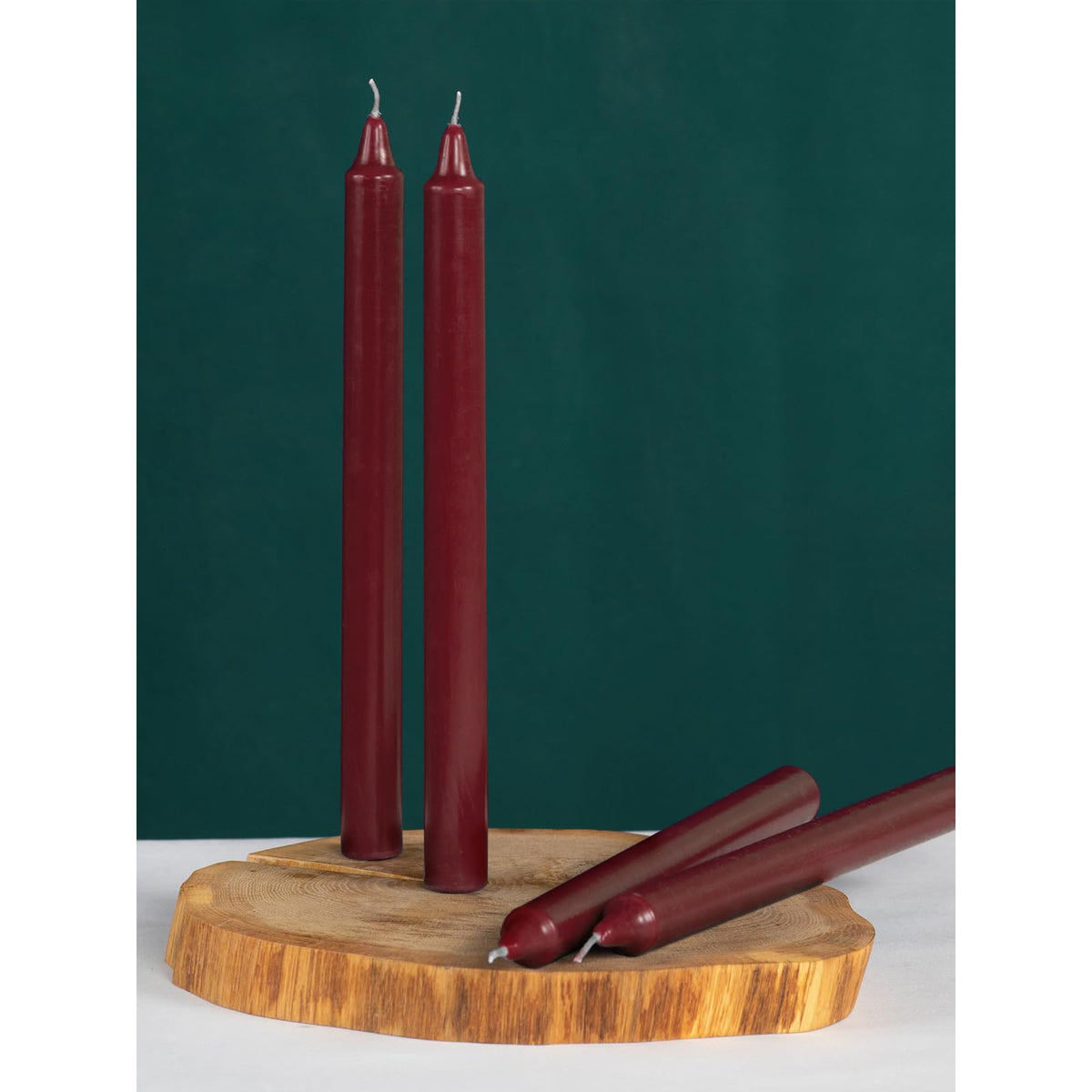 CANDWAX Bordeaux Taper Candles Pack of 4 - Slow Burning Dripless Unscented Straight Candles 12 inch - Ideal for Dinner Table - Smokeless Long Candlesticks