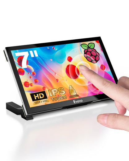 Eyoyo Raspbery Pi Screen 7-inch: 1024×600 LCD Capacitive Touchscreen Monitor with Stand, Mini Portable HDMI Monitors IPS Touch Display for Raspbery Pi 5/4/3/2/Zero, Windows/Linux/Android