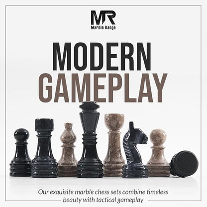 Marble Chess Set for Adults 15 Handmade Oceanic &amp Black Board Game with 32 Chess Pieces 2 Extra Queens &amp Storage Box Luxury Travel Game – Elegant Home Décor